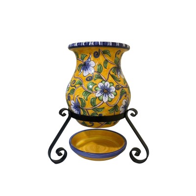 Maceta tinaja modelo costé especial rellena flores amarillas 30x38cm (boca x alto)